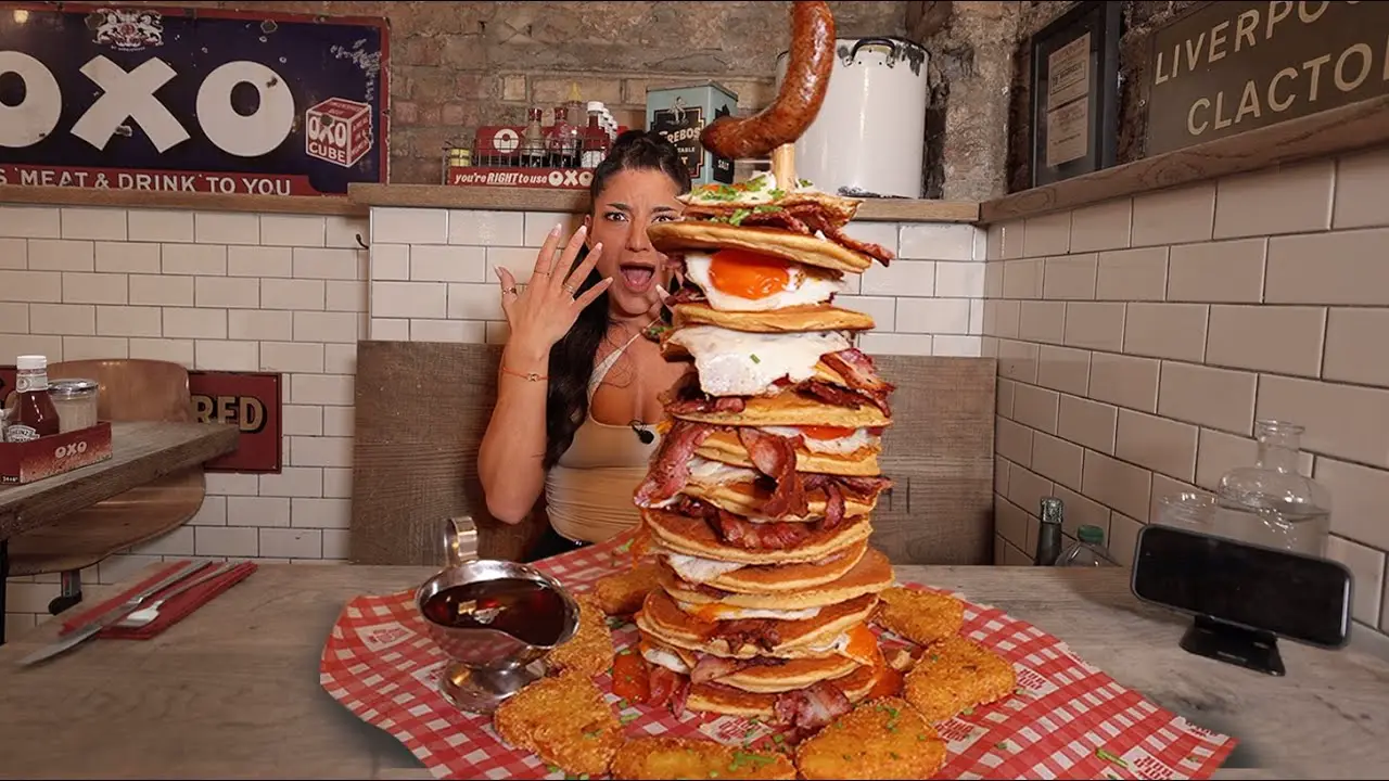 LONDONS BIGGEST BREAKFAST PANCAKE CHALLENGE | POLO24HOURBAR | @LeahShutkever